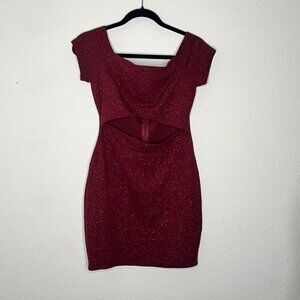 Women's Privy Red Glitter Bodycon Dress Off-Shoulder Mini Dress Size Large